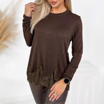 Seamless Long-sleeve Crew-neck Top With An Asymmetrical Hem - Main product image