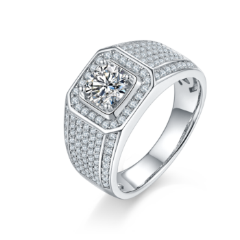 Men's 1-carat Luxury And Fashionable Light Luxury Jewelry Silver Ring Set With Top-quality Moissanite, S925 Silver-plated Pla