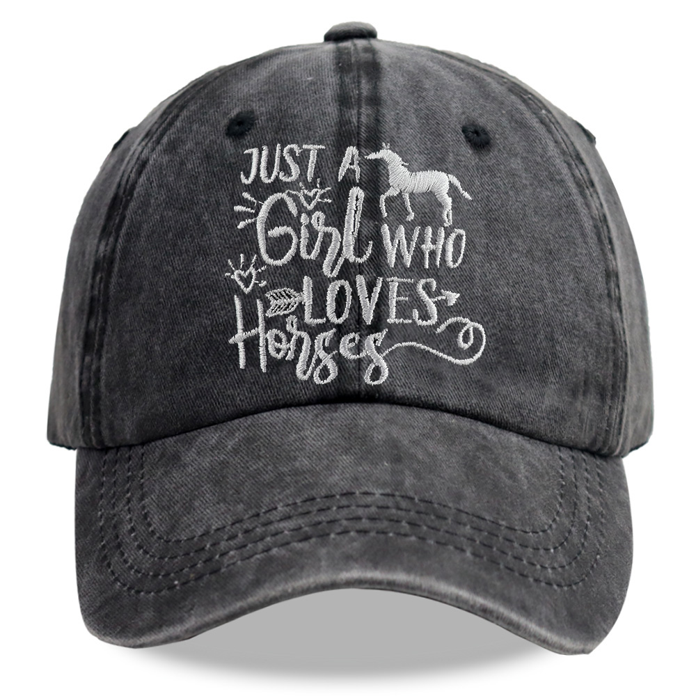 ad4bc8b6-2e0e-42c0-afac-f09c4c22e8b2 Girl Who Loves Horses Hat For Men Women, Adjustable Embroidered Wash Cotton Baseball Cap - View 2
