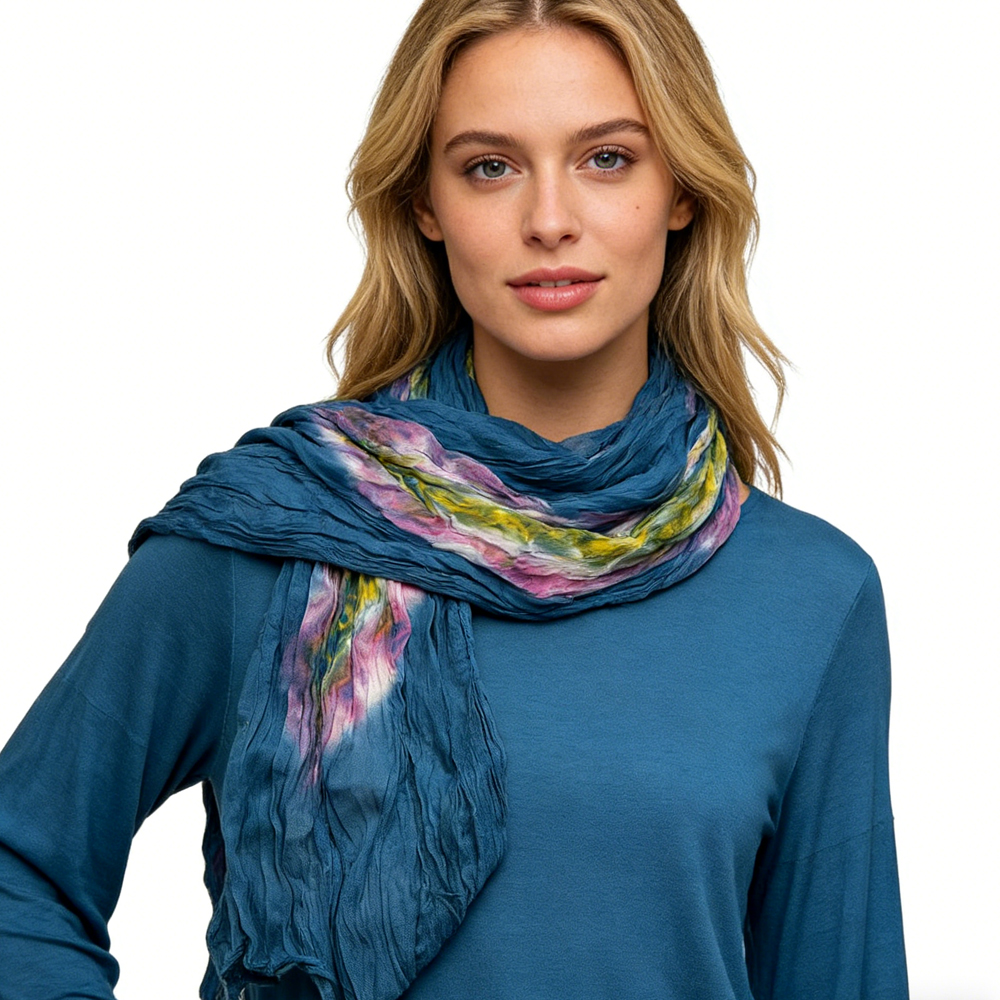 ae55fc80-9fa5-4d19-a68d-1544282b49d0 Turquoise Tie-Dye Cotton Scarf,Crinkle Soft And Breathable Scarf ,vacation,daily Life,evening Party,Office Appropriate Subtle