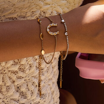 Stainless Steel Lucky Horseshoe Bracelet With White Accents - View 1