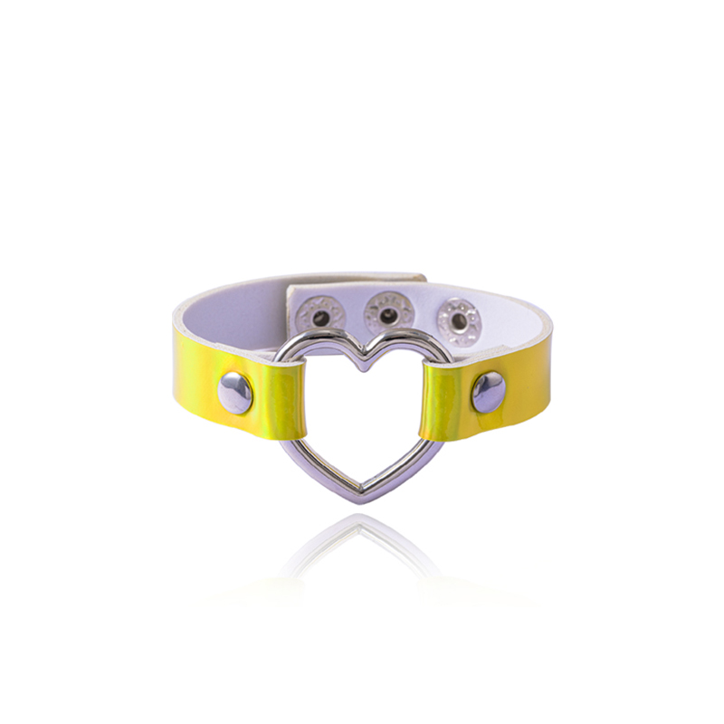af7883fe-206c-42b8-b8fd-ba4a7c1e7a90 Colorful PU Leather Bangle Punk Hollow Heart Charms Adjustable Bracelets - View 4
