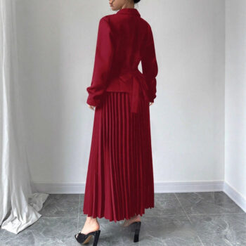 Womens Double-Breasted Top And Pleated Skirt Set - View 2