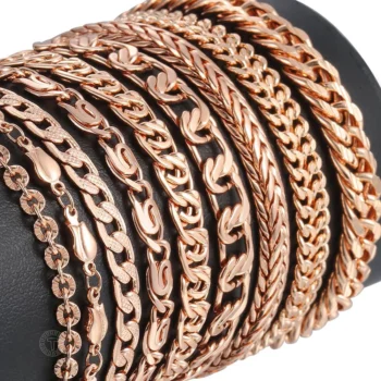 gold bracelet - Bracelets for Women Men 585 Rose Gold Color Copper Curb
