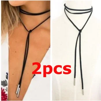 necklace - 2pcs/lot Fashion Trendy Choker Necklace Black Leather
