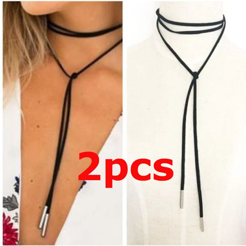 ali-2252799819908106-0-61025 necklace - 2pcs/lot Fashion Trendy Choker Necklace Black Leather