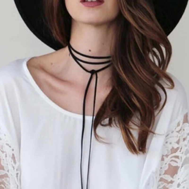 ali-2252799819908106-2-66571 2pcs/lot Fashion Trendy Choker Necklace Black Leather - View 3