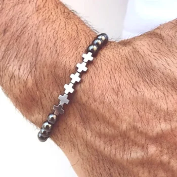 bracelet - Men Bracelet Natural Black Hematite Beaded Bracelet