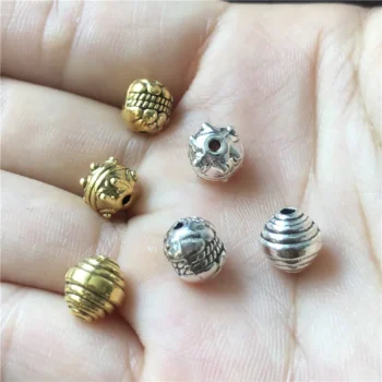 15pcs 8mm golden metal engraved perforated beads for