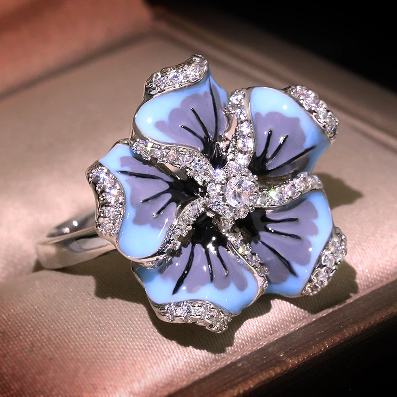 ali-3256801163888344-2-8775 Milangirl Jewelry For Woman Gorgeous Blue Flower Ring - View 3