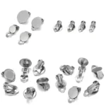 stainless steel earrings - 10pcs 8-14 mm Stainless Steel Round Flat Ear Clip Base