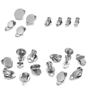 stainless steel earrings - 10pcs 8-14 mm Stainless Steel Round Flat Ear Clip Base