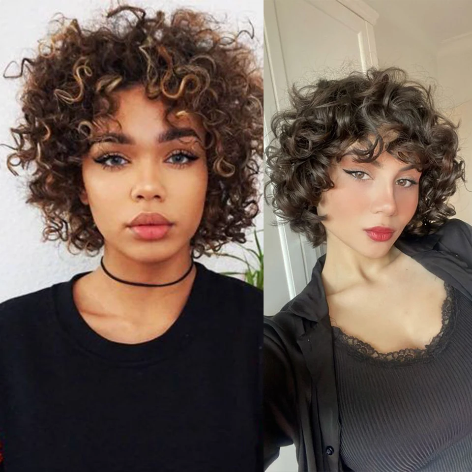 ali-3256801220217015-2-9830 Sleek Curl Human Hair Wigs For Women Short Bob Wig With - View 3