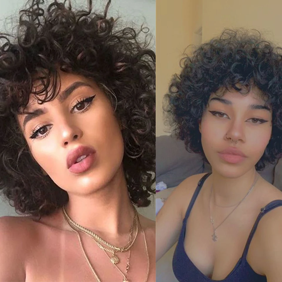 ali-3256801220217015-3-68803 Sleek Curl Human Hair Wigs For Women Short Bob Wig With - View 4