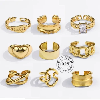 real 925 sterling - Real 925 Sterling Silver Rings For Women vintage gold color