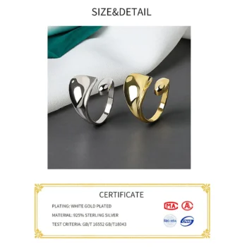 Real 925 Sterling Silver Rings For Women vintage gold color - View 2