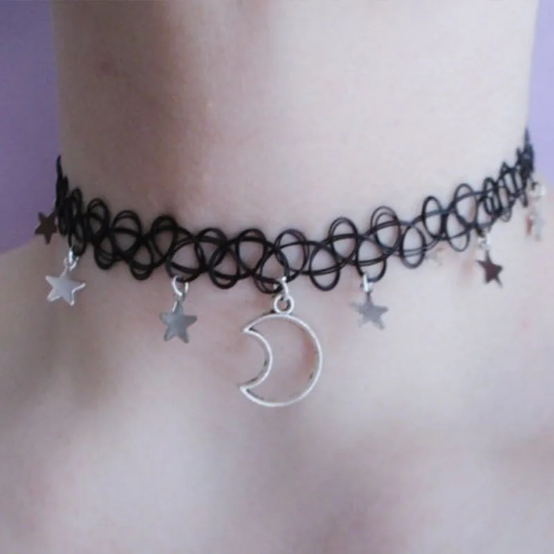 ali-3256801234293934-0-46603 tattoo choker grunge - moon and stars necklace - tattoo choker - grunge choker
