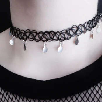 moon and stars necklace - tattoo choker - grunge choker - View 2