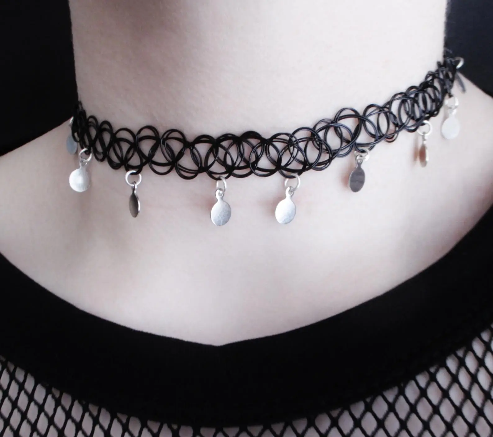 ali-3256801234293934-1-9217 moon and stars necklace - tattoo choker - grunge choker - View 2