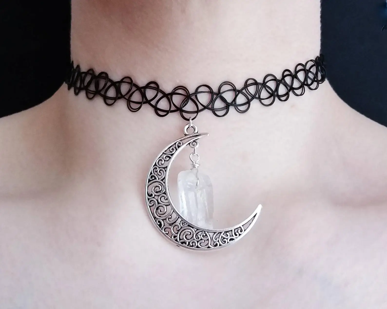 ali-3256801234293934-3-36778 moon and stars necklace - tattoo choker - grunge choker - View 4