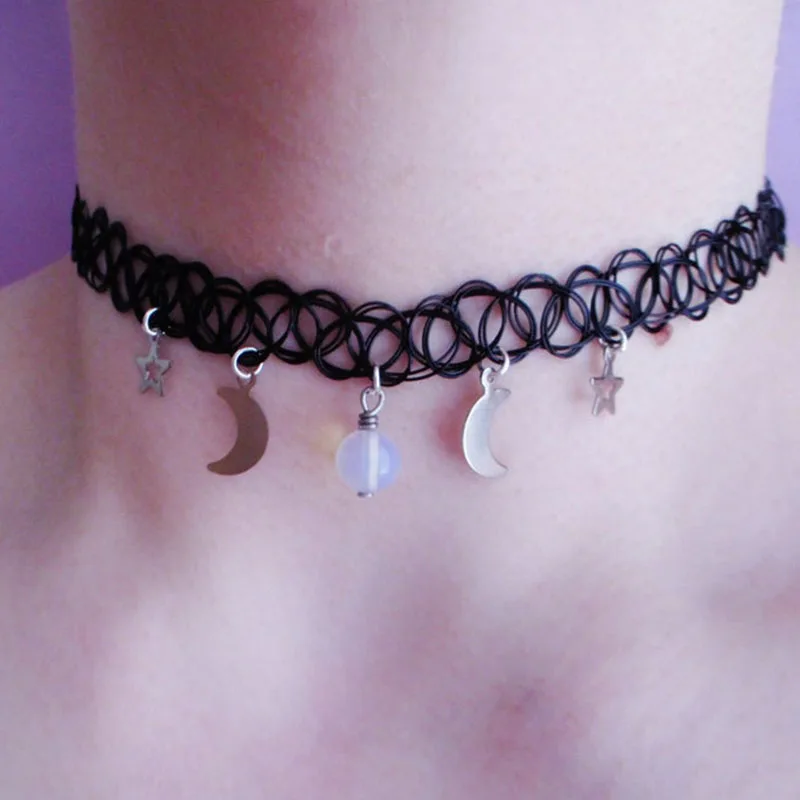 ali-3256801234293934-5-95836 moon and stars necklace - tattoo choker - grunge choker - View 6
