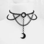 necklace - Moon Gothic Chains O Ring Choker gothic choker, moon