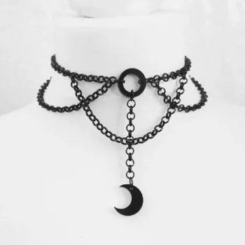 necklace - Moon Gothic Chains O Ring Choker gothic choker, moon