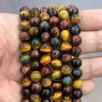 necklace - Natural Stone Tricolor Tiger Eye Agates Loose Round Beads