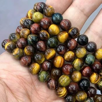 Natural Stone Tricolor Tiger Eye Agates Loose Round Beads - View 2