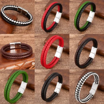 bracelet - 9 Style Men Bracelet Multilayer Genuine Leather Bracelets