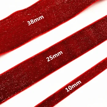 1 yard 10mm 25mm 38mm Gold and Silver Wire Velvet Ribbon - View 2