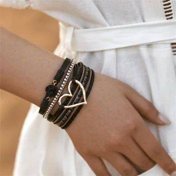 Amorcome Fashion Braided Leather Wrap Bracelets Bangles - View 2