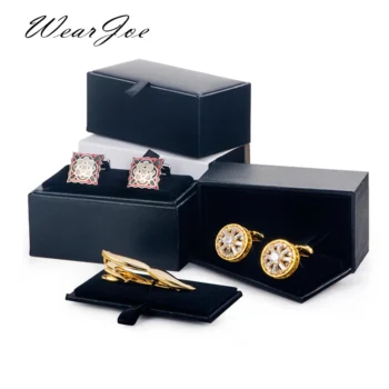 brooch - Men Cufflinks Storage Box Black Faux Leather Case Brooch