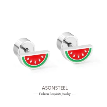 silver earrings - ASONSTEEL Sweet Watermelon Small Stud Earrings Silver Color