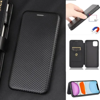 carbon fiber magnetic - Carbon Fiber Magnetic Flip Cover Case for IPhone 15 14 13