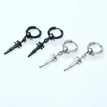 SINGLE SILVER COLOR EARRING MEN STAINLESS STEEL SWORD - View 2
