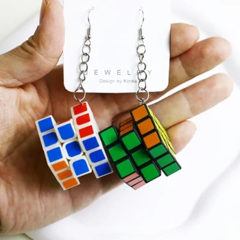 Donarsei Funny Resin 3D Magic Cube Drop Earrings For Women - View 2
