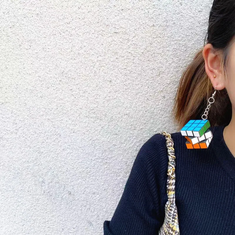 ali-3256801540517880-5-54792 Donarsei Funny Resin 3D Magic Cube Drop Earrings For Women - View 6