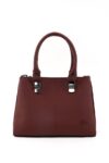 Brown Faux Leather Zippered Handbag With 3 Compartments Adjustable Strap Hand Arm And Shoulder Bag - View 1