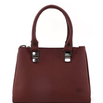 Brown Faux Leather Zippered Handbag With 3 Compartments Adjustable Strap Hand Arm And Shoulder Bag - View 1