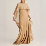 Elegant High-neck Ruffled Cape Gown With Graceful Evening Dress - Main product image