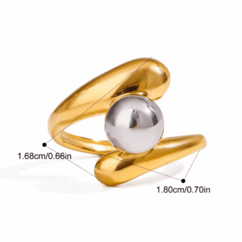 Women's Minimalist Open Ring, Interlocking Bead Design, Two-Tone Gold-Plated Stainless Steel Ring, Versatile Daily & Formal J