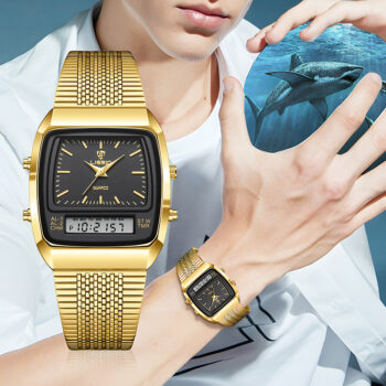 Business Casual Mesh Belt Waterproof Double Display Electronic Quartz Watch - View 1
