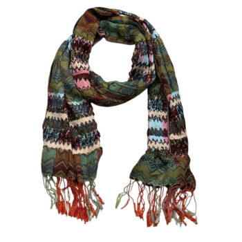 green jacquard polyester Green Jacquard Polyester Scarf - Leaf Pattern Long Scarf 70inchx27inch