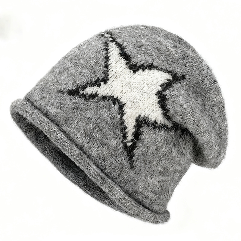 b6fa9477-1286-4131-94a6-24296453407a Japanese-style Harajuku Street-styled Edgy Star-knit Beanie - View 2