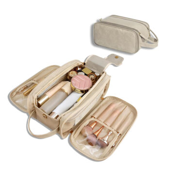 Travel Toiletry Bag For Women Men, Large Travel Toiletry Organizer Makeup Bag, Hanging Cosmetic Bag Kit Leather Skin Care Wat