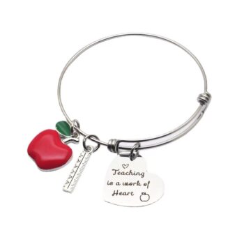 stainless steel bracelet Thank You The Best Teacher Heart Bracelet Enamel Charms Stainless Steel Bangle
