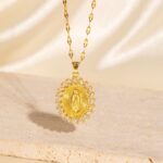 zircon necklace European And American Fashion Copper Micro-Set Color Zircon Madonna Pendant Necklace