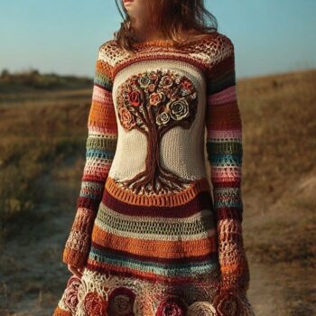 Womens Crew-Neck Long-Sleeve Halloween Funny Sweater Dress - View 2