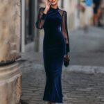 Elegant Navy Blue Waist-cinching Dress - Main product image